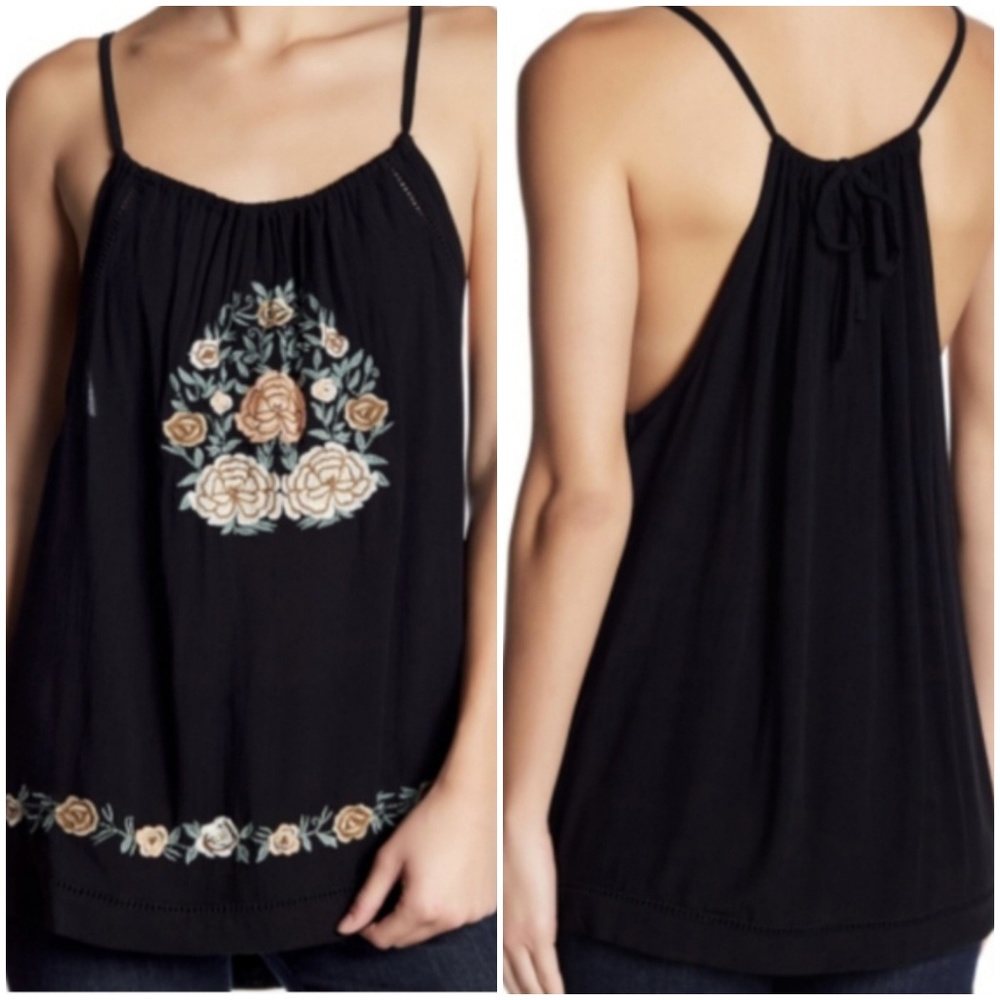 Band of Gypsies Black Embroidered Tank Top Size L
